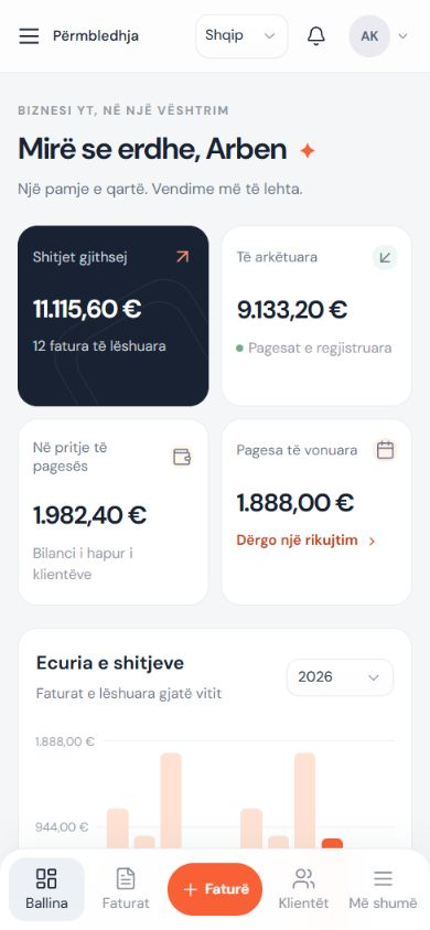 Paneli real i Faturoj në telefon, me të dhëna demonstruese